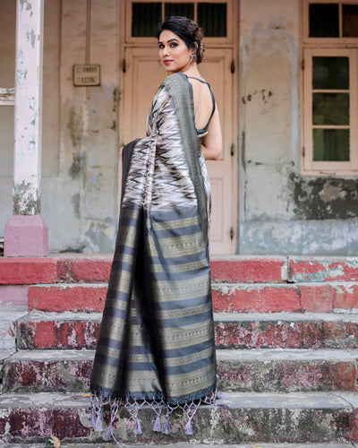 Pure Banarasi Silk Saree Weaved With Golden Zari Comes With Tassels - Almaari Fashion