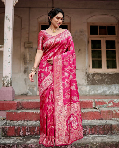 Pure Banarasi Silk Saree Weaved With Zari Comes With Heavy Banarasi Brocade Blouse - Almaari Fashion