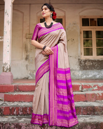 Pure Banarasi Silk Saree Weaved With Zari Comes With Heavy Banarasi Brocade Blouse - Almaari Fashion