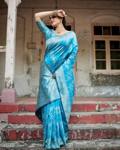 Pure Banarasi Silk Saree Weaved With Zari Comes With Heavy Banarasi Brocade Blouse - Almaari Fashion