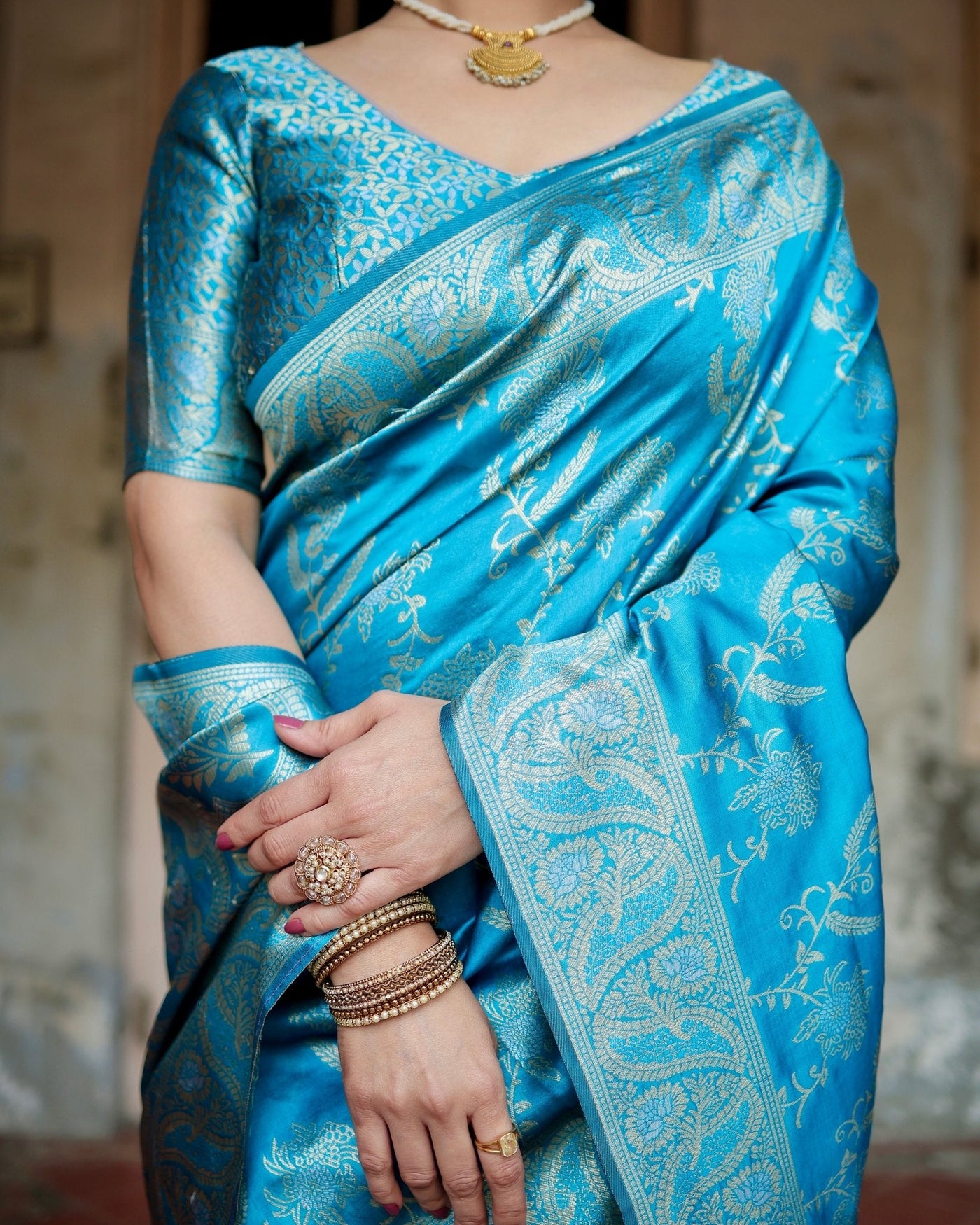 Pure Banarasi Silk Saree Weaved With Zari Comes With Heavy Banarasi Brocade Blouse - Almaari Fashion