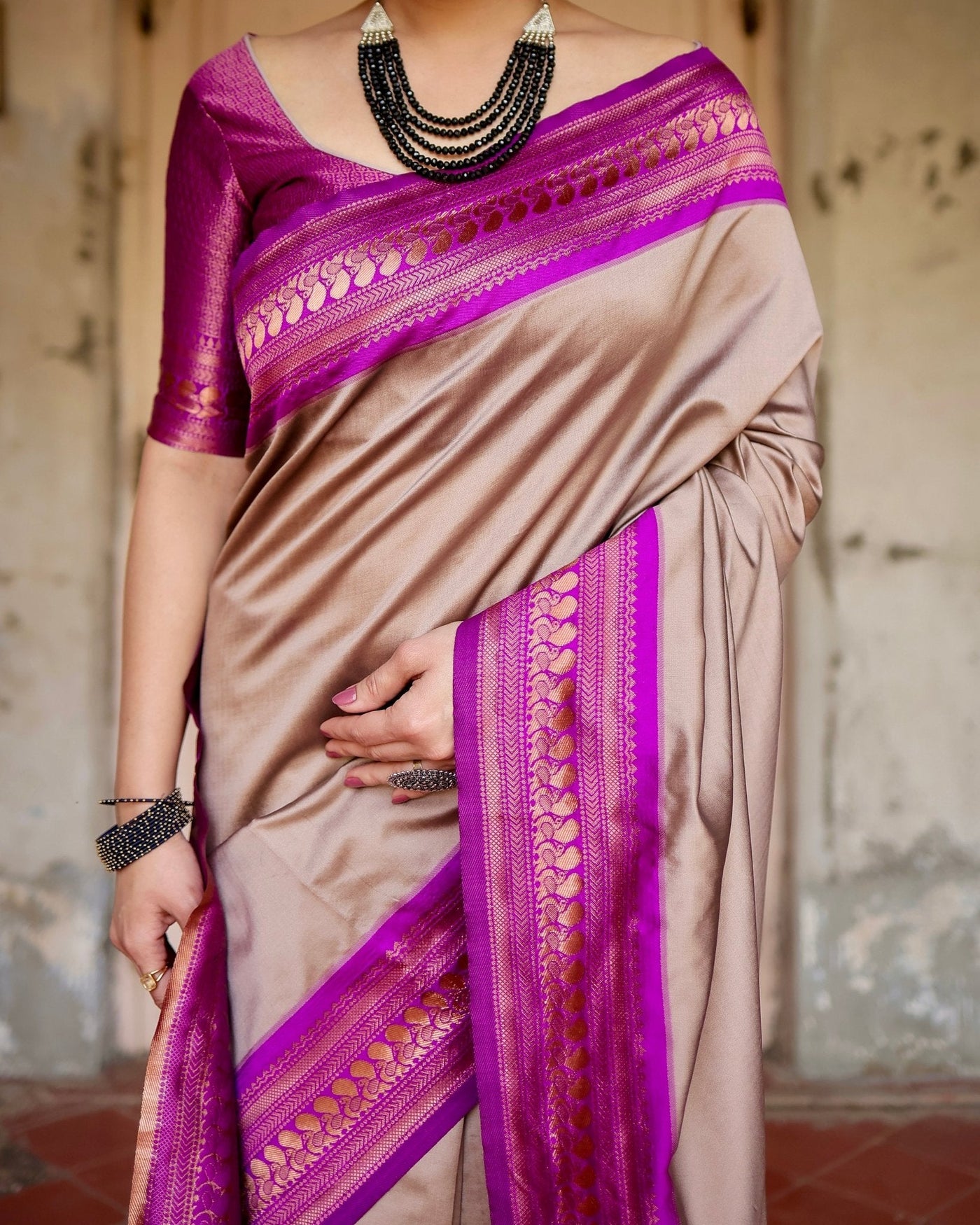 Pure Banarasi Silk Saree Weaved With Zari Comes With Heavy Banarasi Brocade Blouse - Almaari Fashion