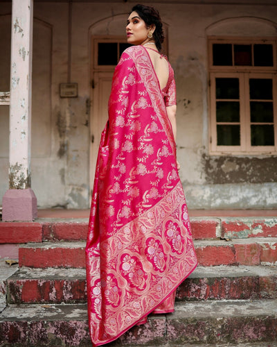 Pure Banarasi Silk Saree Weaved With Zari Comes With Heavy Banarasi Brocade Blouse - Almaari Fashion