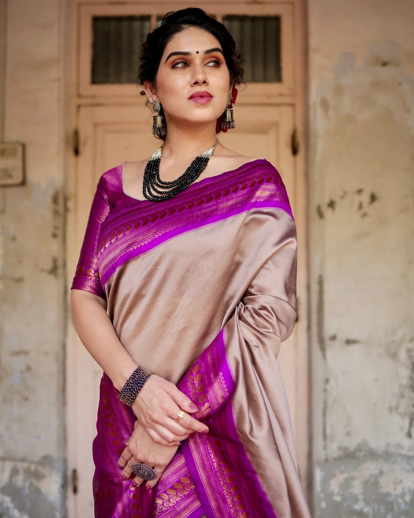 Pure Banarasi Silk Saree Weaved With Zari Comes With Heavy Banarasi Brocade Blouse - Almaari Fashion