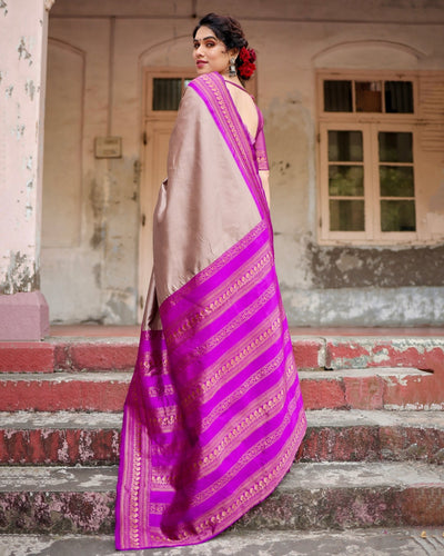 Pure Banarasi Silk Saree Weaved With Zari Comes With Heavy Banarasi Brocade Blouse - Almaari Fashion