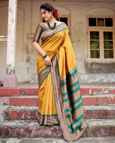 Pure Banarasi Silk Saree Weaved With Zari Comes With Heavy Banarasi Brocade Blouse - Almaari Fashion