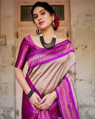 Pure Banarasi Silk Saree Weaved With Zari Comes With Heavy Banarasi Brocade Blouse - Almaari Fashion