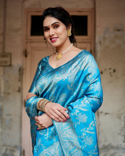 Pure Banarasi Silk Saree Weaved With Zari Comes With Heavy Banarasi Brocade Blouse - Almaari Fashion