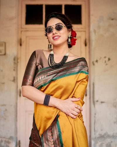 Pure Banarasi Silk Saree Weaved With Zari Comes With Heavy Banarasi Brocade Blouse - Almaari Fashion