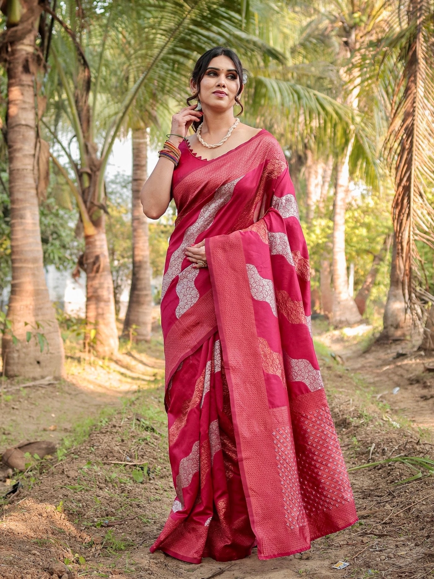 Pure Banarasi Silk Saree Weaved With Zari Comes With Heavy Banarasi Brocade Blouse - Almaari Fashion