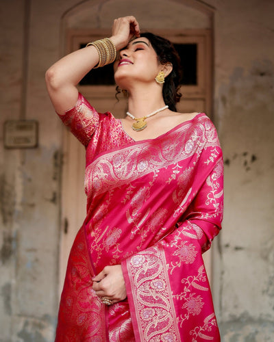 Pure Banarasi Silk Saree Weaved With Zari Comes With Heavy Banarasi Brocade Blouse - Almaari Fashion