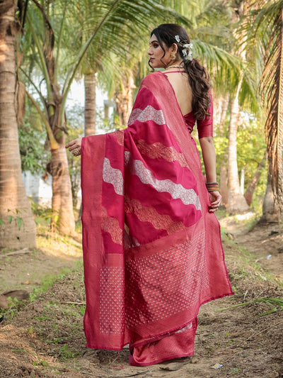 Pure Banarasi Silk Saree Weaved With Zari Comes With Heavy Banarasi Brocade Blouse - Almaari Fashion