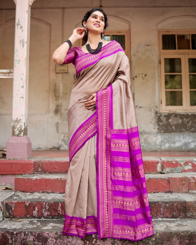 Pure Banarasi Silk Saree Weaved With Zari Comes With Heavy Banarasi Brocade Blouse - Almaari Fashion