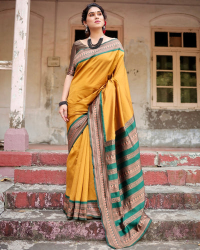 Pure Banarasi Silk Saree Weaved With Zari Comes With Heavy Banarasi Brocade Blouse - Almaari Fashion