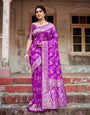 Pure Banarasi Silk Saree Weaved With Zari Comes With Heavy Banarasi Brocade Blouse