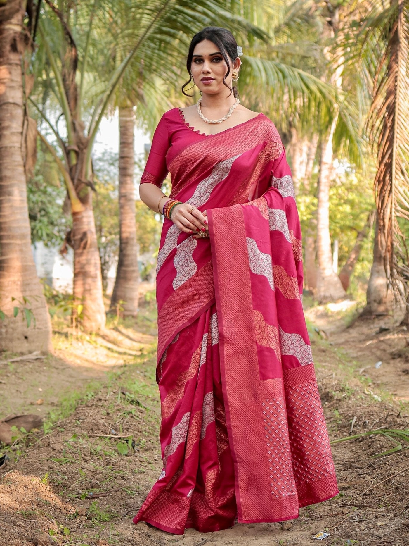 Pure Banarasi Silk Saree Weaved With Zari Comes With Heavy Banarasi Brocade Blouse - Almaari Fashion