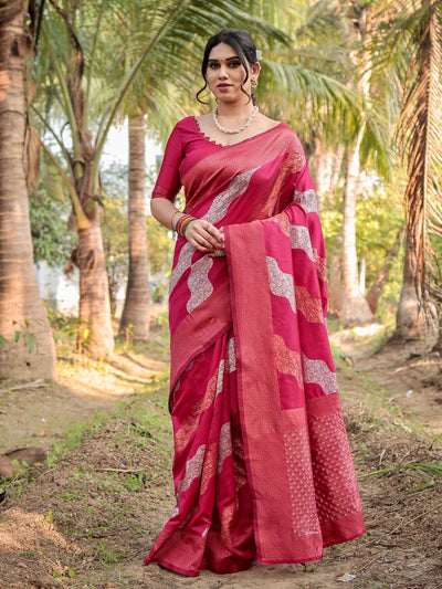 Pure Banarasi Silk Saree Weaved With Zari Comes With Heavy Banarasi Brocade Blouse - Almaari Fashion