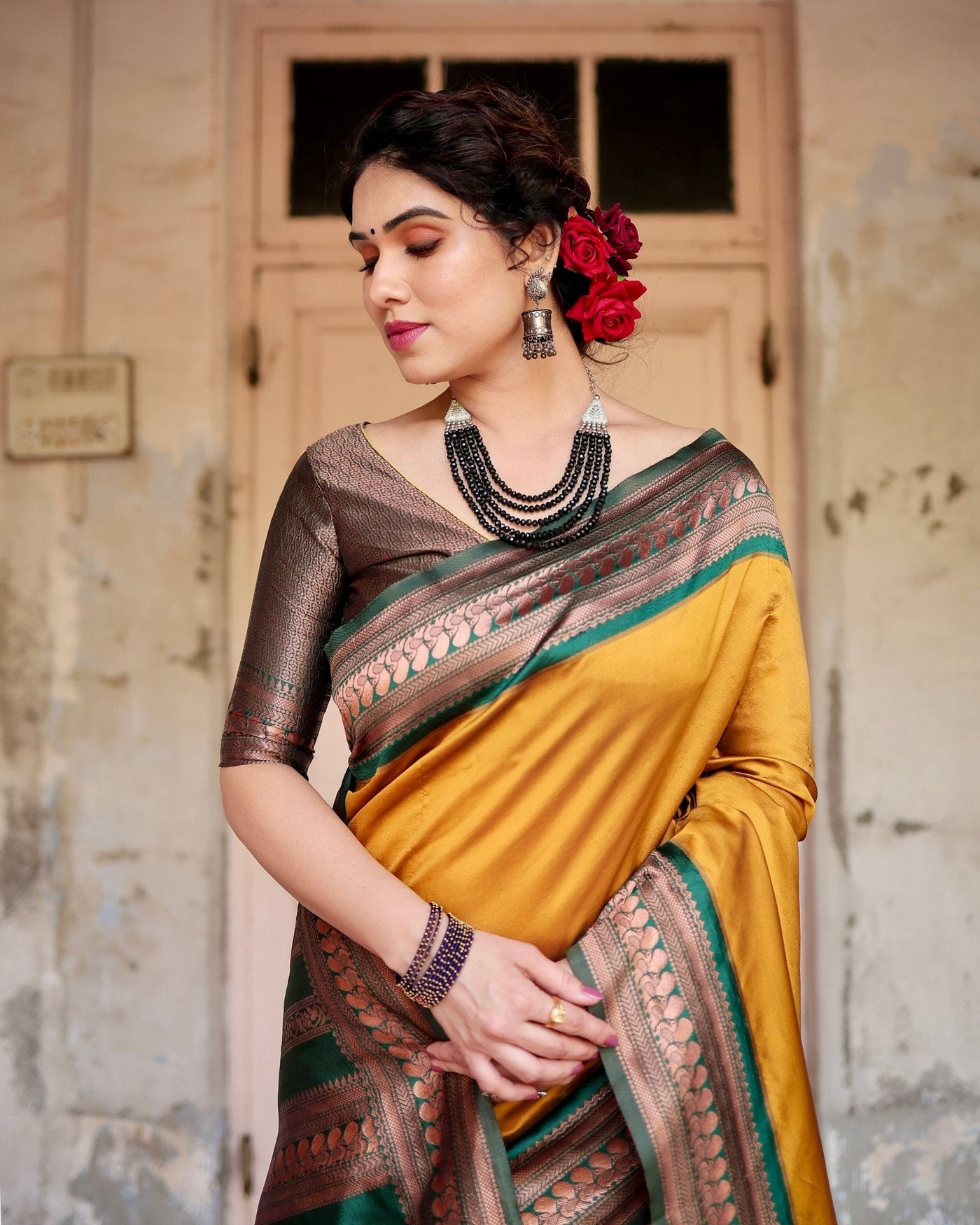 Pure Banarasi Silk Saree Weaved With Zari Comes With Heavy Banarasi Brocade Blouse - Almaari Fashion