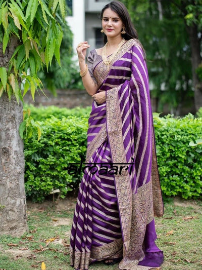 Pure Banarasi Silk Weaved With Copper Zari Comes With Heavy Banarasi Brocade Blouse - Almaari Fashion