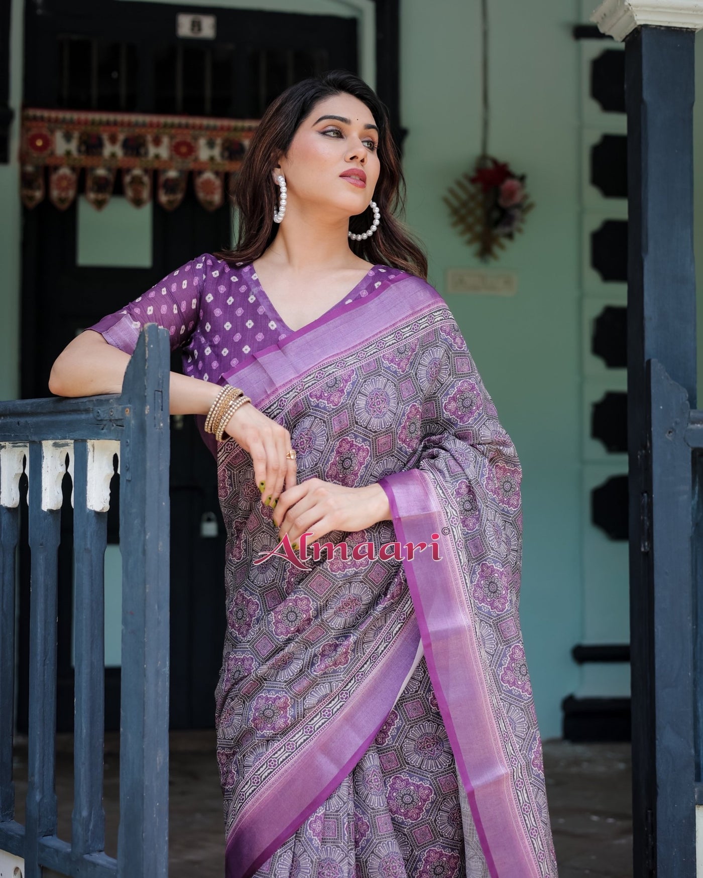 Pure Cotton Linen Saree Weaved With Zari Comes With Tassels - Almaari Fashion