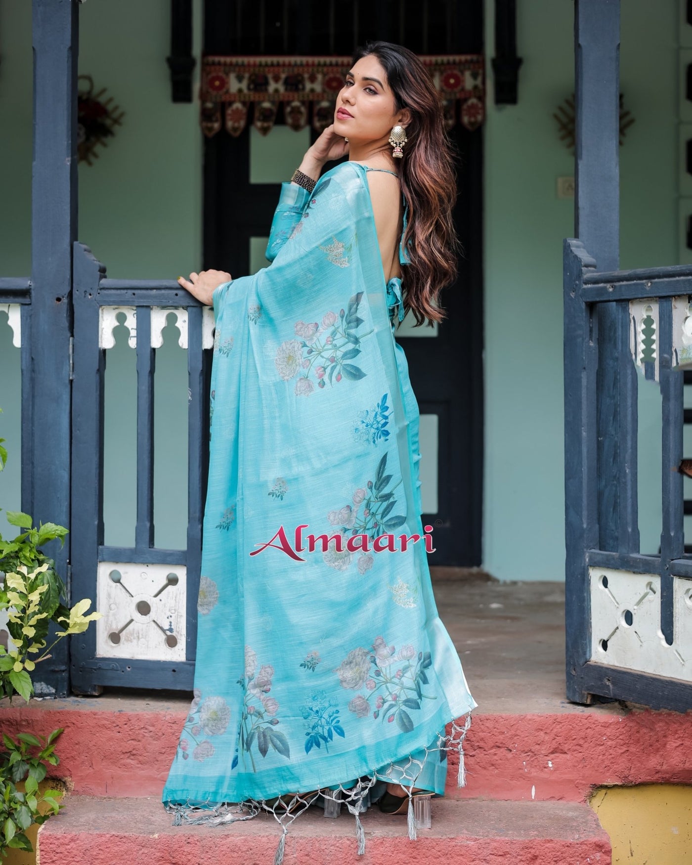 Pure Cotton Linen Saree Weaved With Zari Comes With Tassels - Almaari Fashion