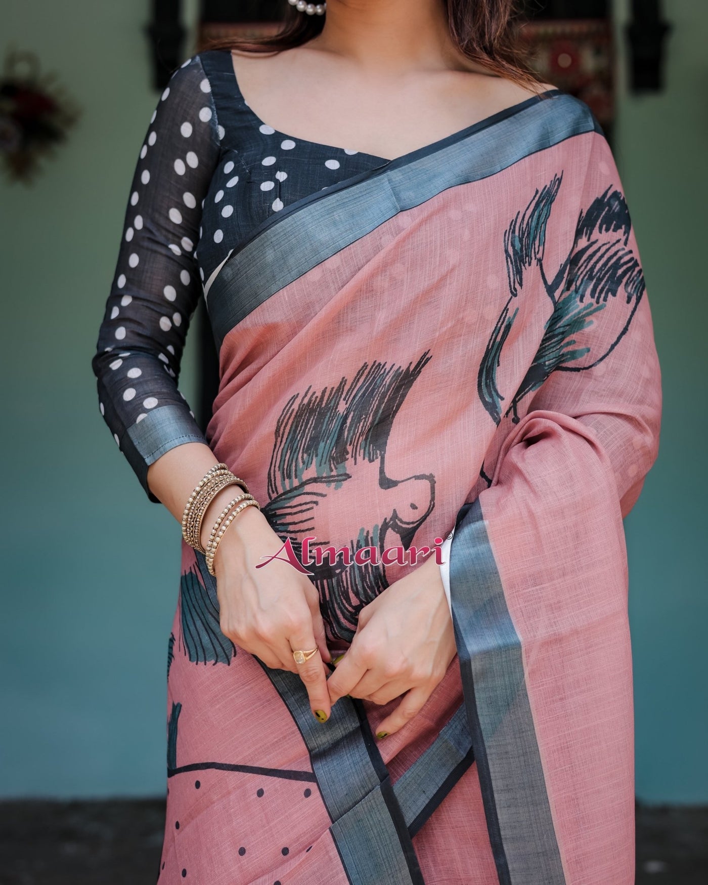 Pure Cotton Linen Saree Weaved With Zari Comes With Tassels - Almaari Fashion