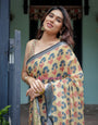 Pure Cotton Linen Saree Weaved With  Zari Comes With Tassels