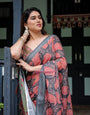 Pure Cotton Linen Saree Weaved With  Zari Comes With Tassels