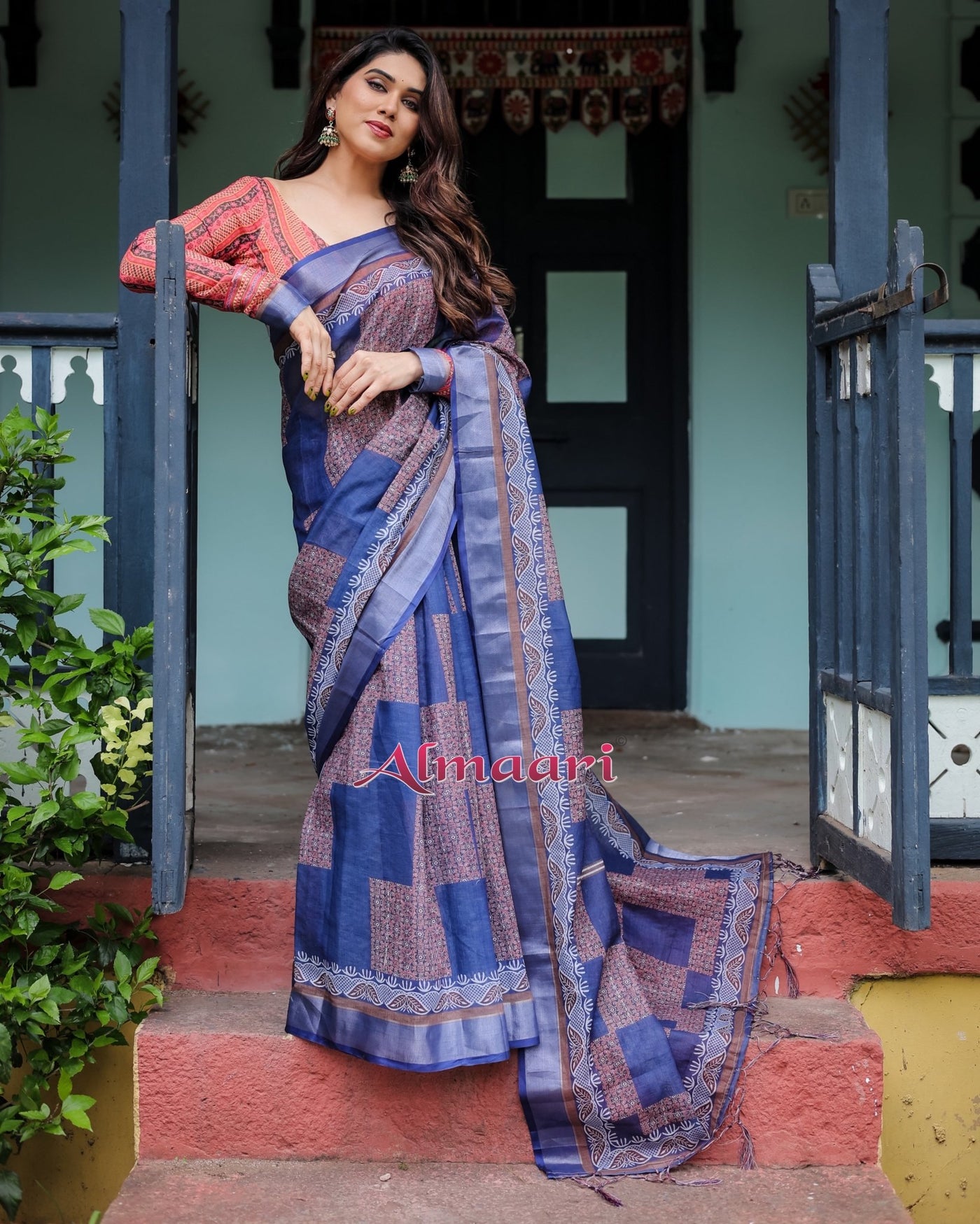 Pure Cotton Linen Saree Weaved With Zari Comes With Tassels - Almaari Fashion