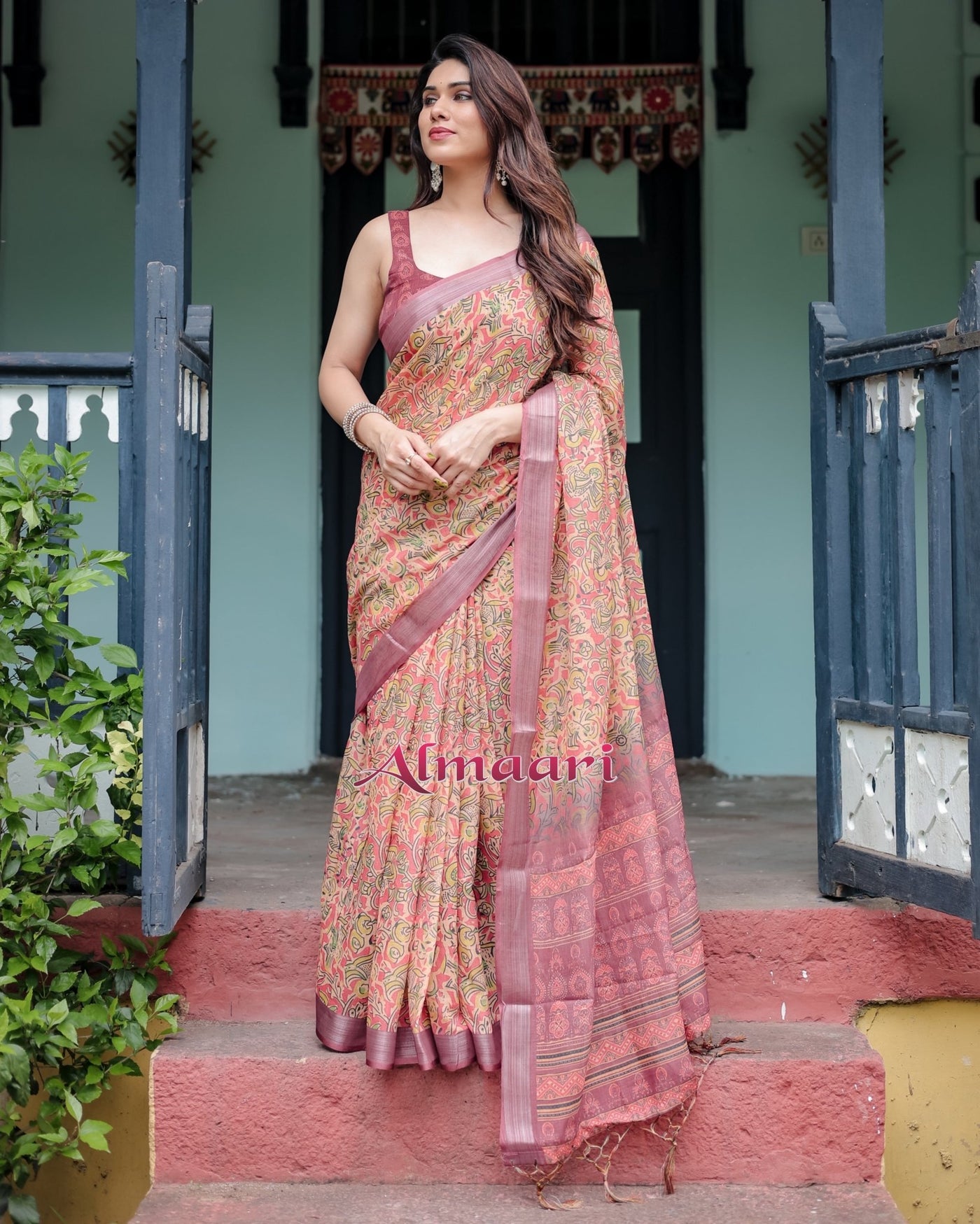 Pure Cotton Linen Saree Weaved With Zari Comes With Tassels - Almaari Fashion