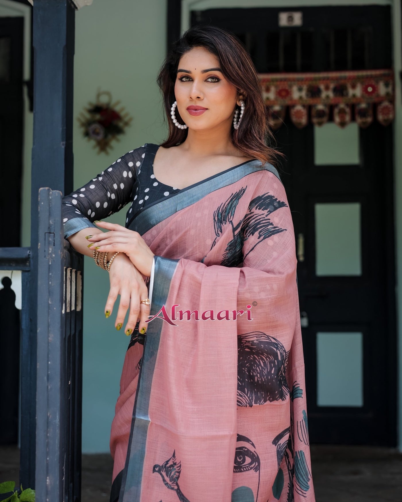 Pure Cotton Linen Saree Weaved With Zari Comes With Tassels - Almaari Fashion