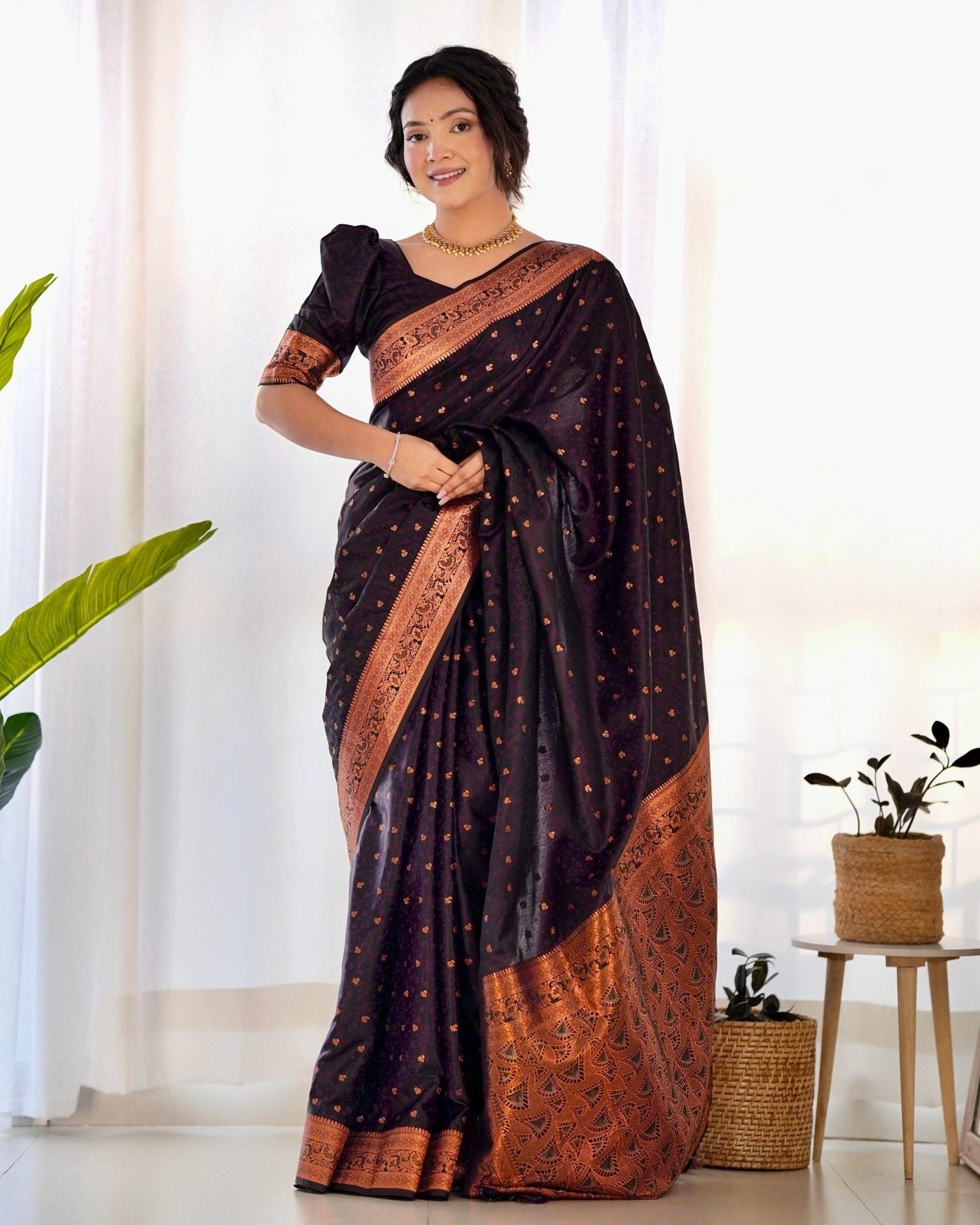 Pure Gaji Silk Saree Weaved With Copper Zari - Almaari Fashion