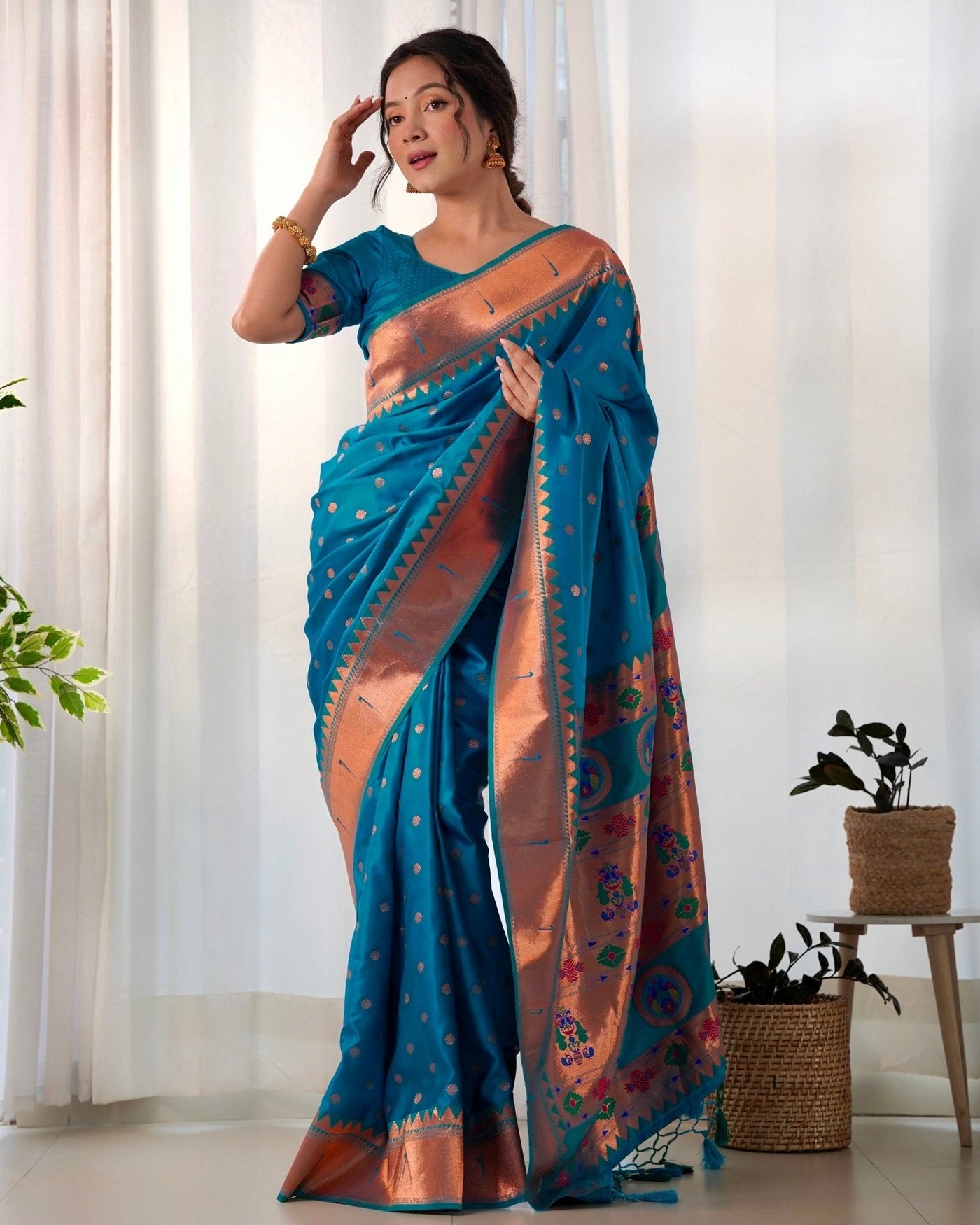 Pure Gaji Silk Saree Weaved With Copper Zari - Almaari Fashion