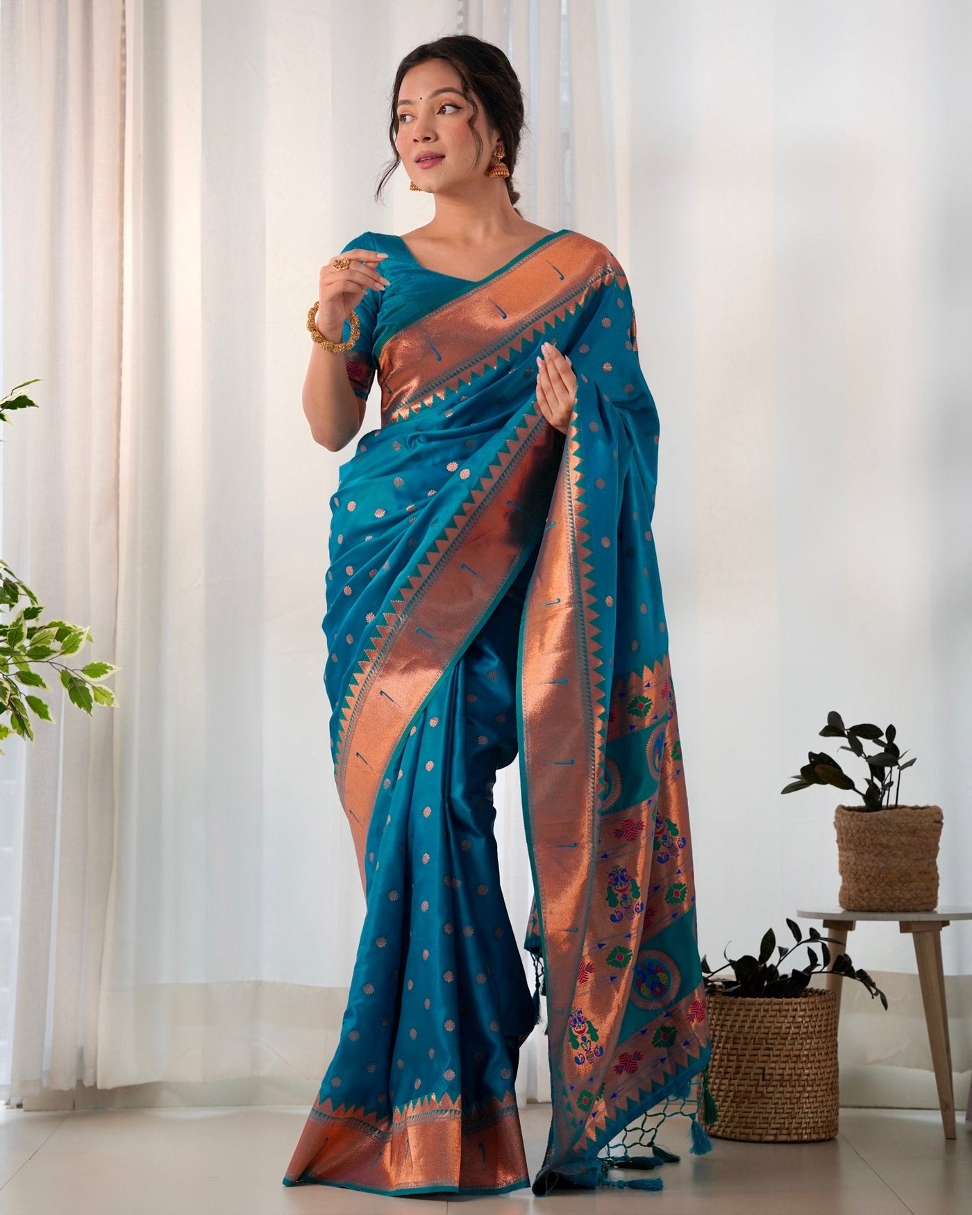 Pure Gaji Silk Saree Weaved With Copper Zari - Almaari Fashion