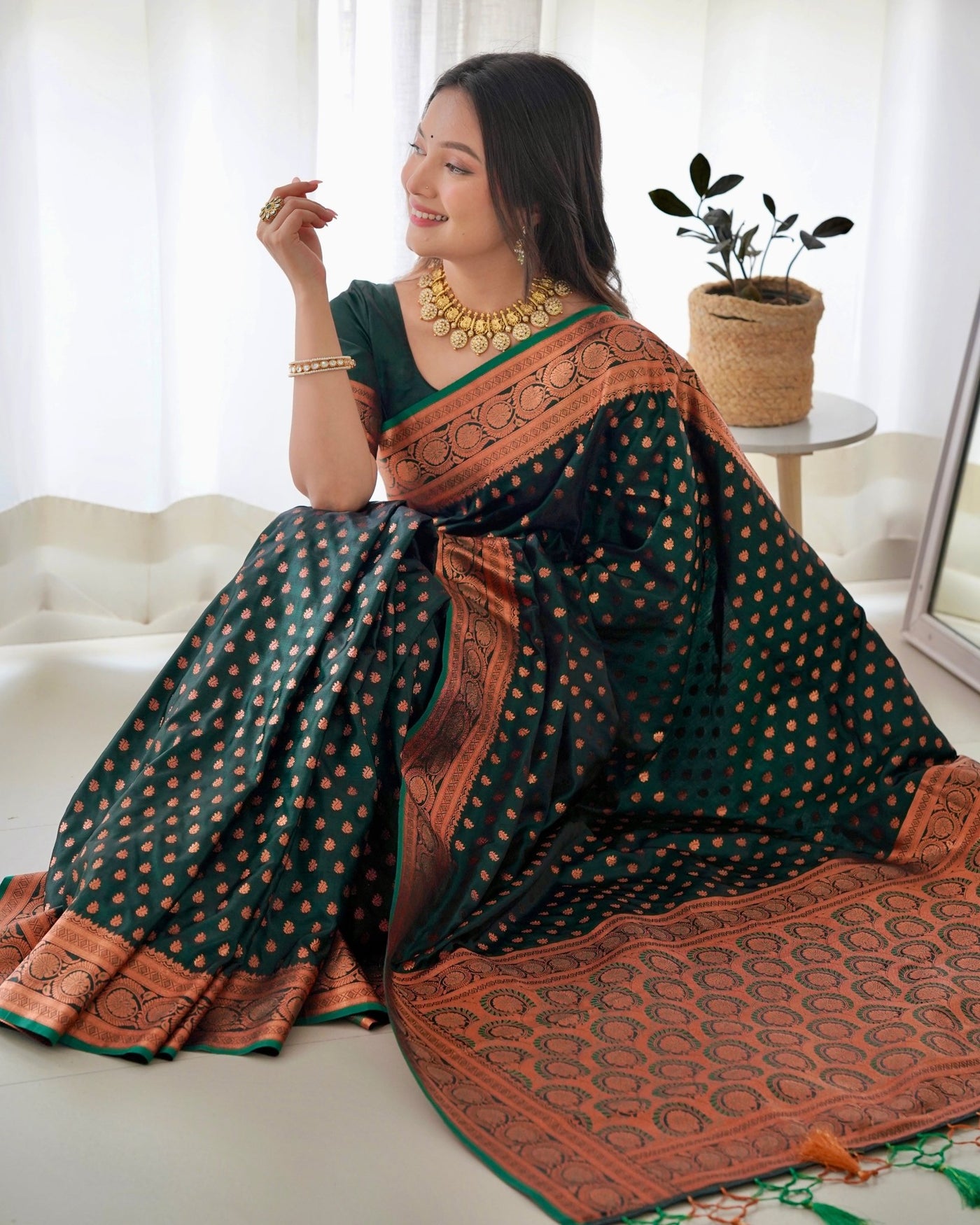 Pure Gaji Silk Saree Weaved With Copper Zari - Almaari Fashion