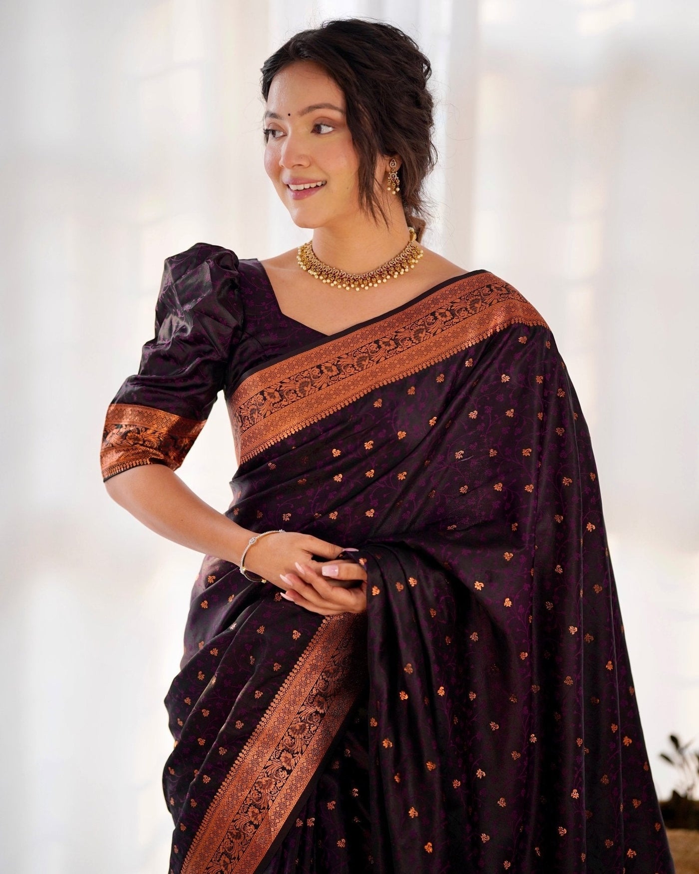 Pure Gaji Silk Saree Weaved With Copper Zari - Almaari Fashion