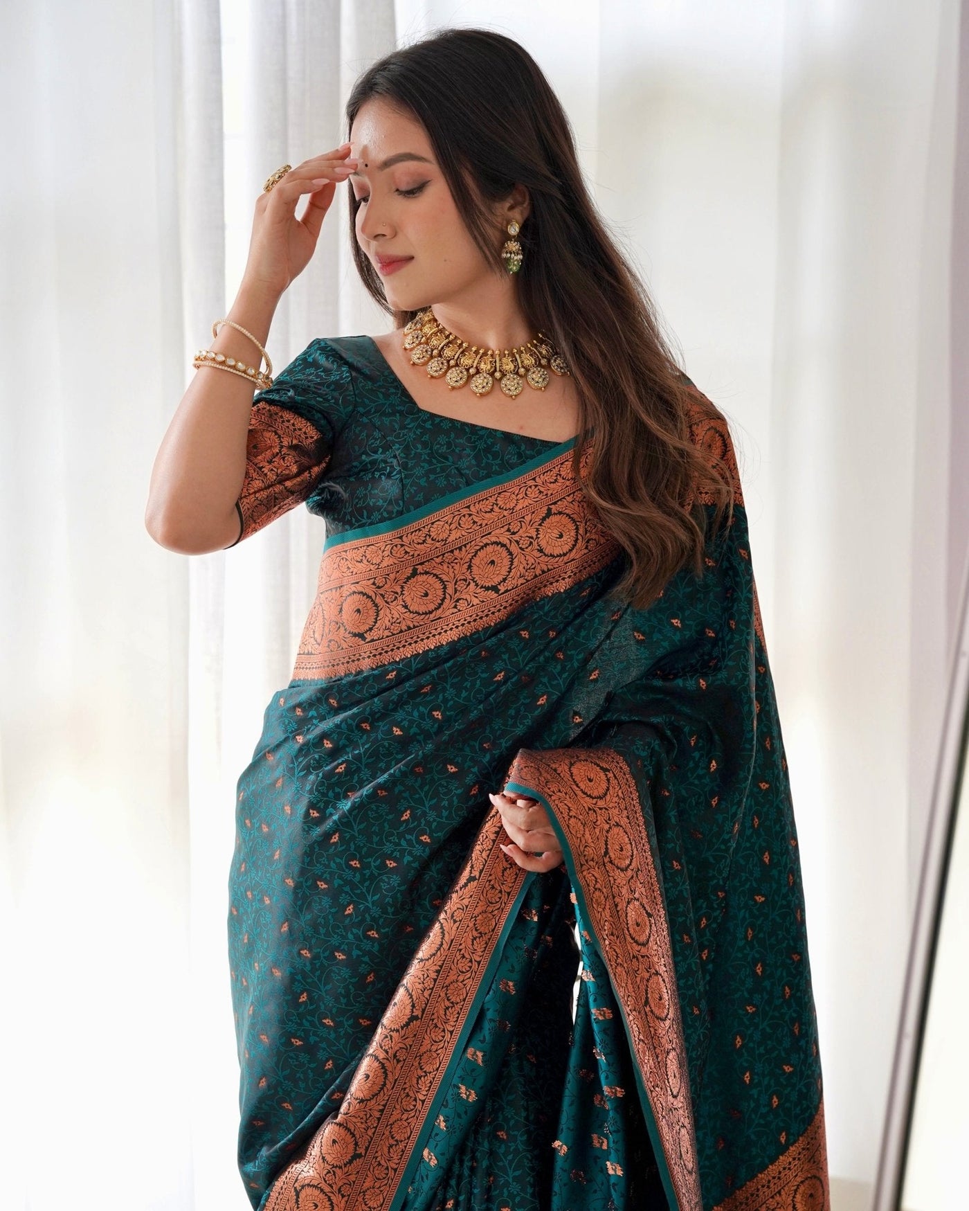 Pure Gaji Silk Saree Weaved With Copper Zari - Almaari Fashion