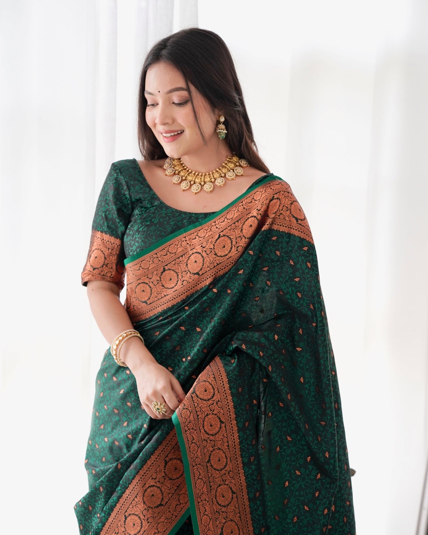 Pure Gaji Silk Saree Weaved With Copper Zari - Almaari Fashion