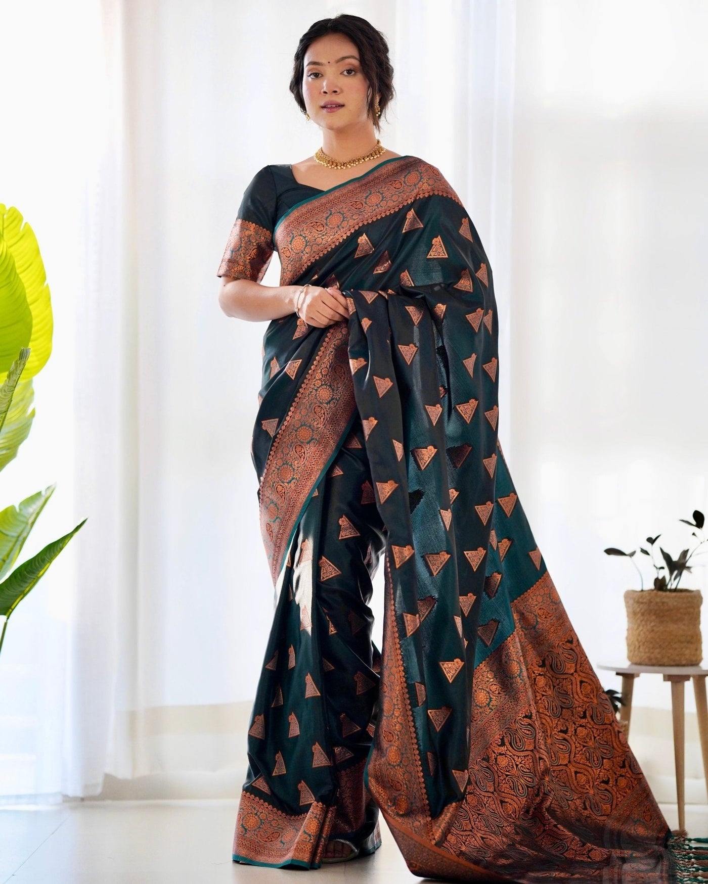 Pure Gaji Silk Saree Weaved With Copper Zari - Almaari Fashion