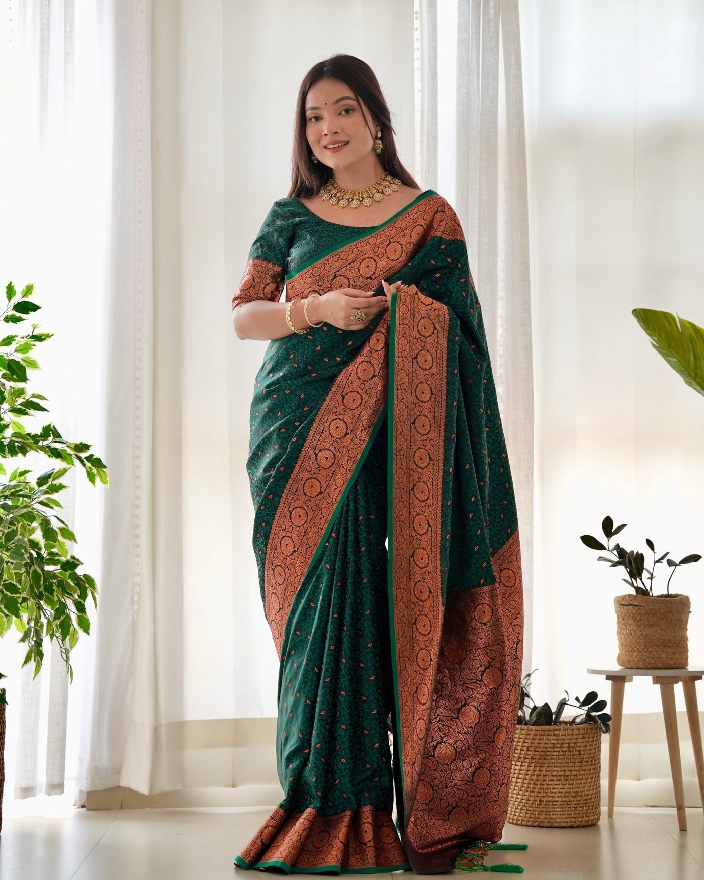 Pure Gaji Silk Saree Weaved With Copper Zari - Almaari Fashion