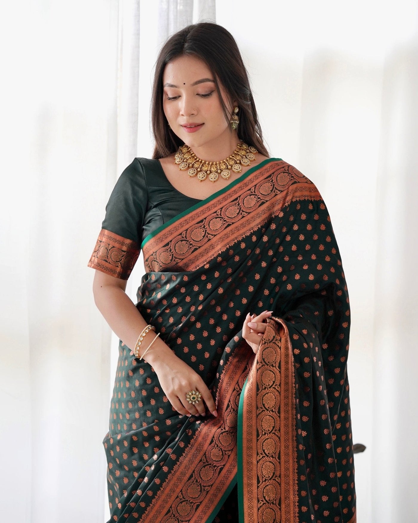 Pure Gaji Silk Saree Weaved With Copper Zari - Almaari Fashion