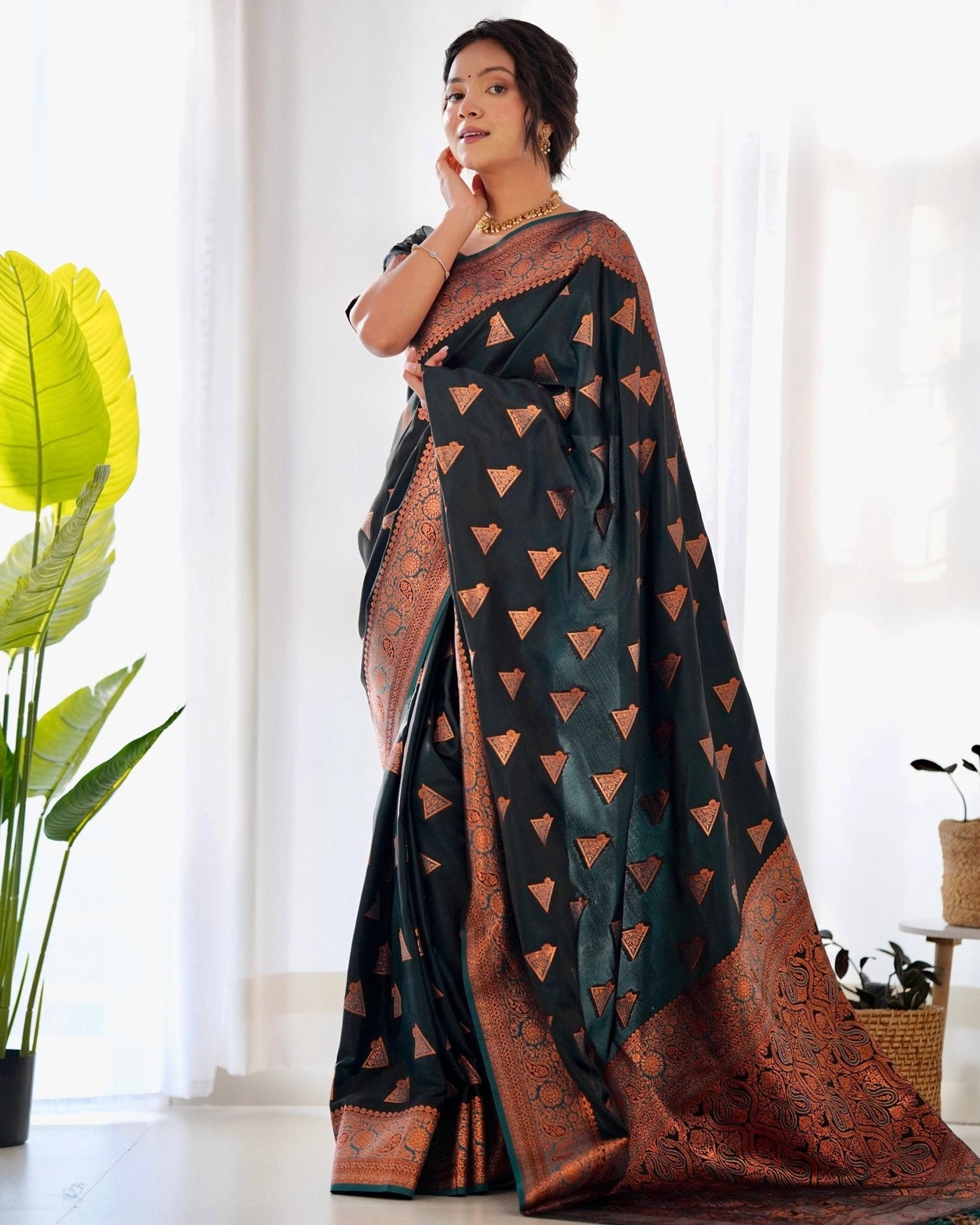 Pure Gaji Silk Saree Weaved With Copper Zari - Almaari Fashion