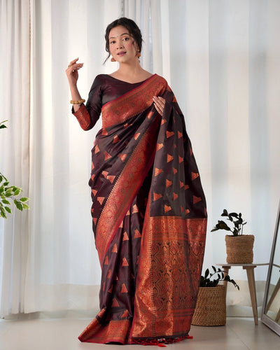 Pure Gaji Silk Saree Weaved With Copper Zari - Almaari Fashion