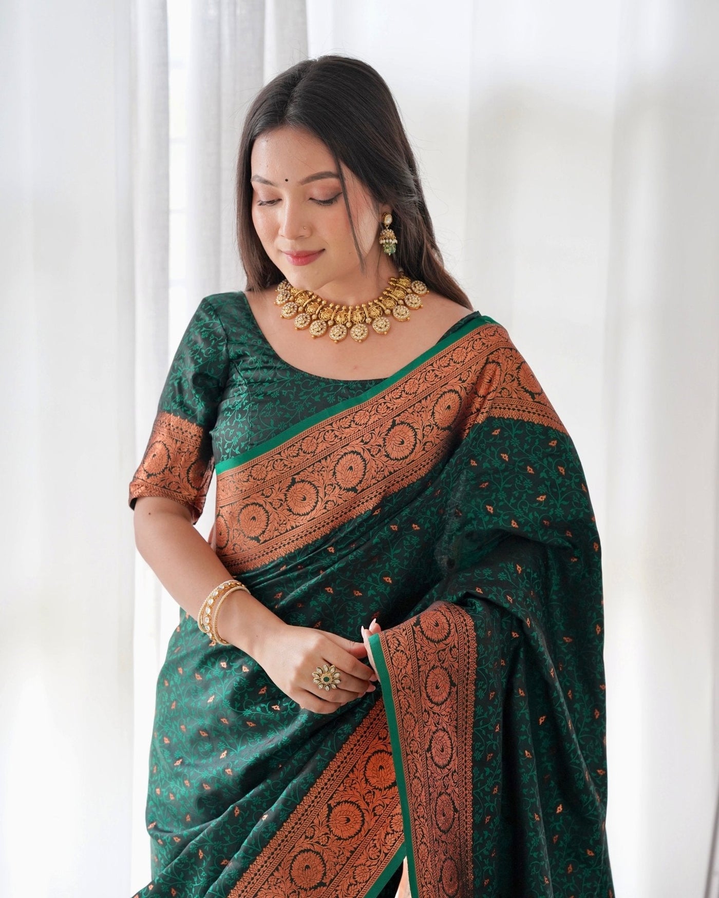 Pure Gaji Silk Saree Weaved With Copper Zari - Almaari Fashion