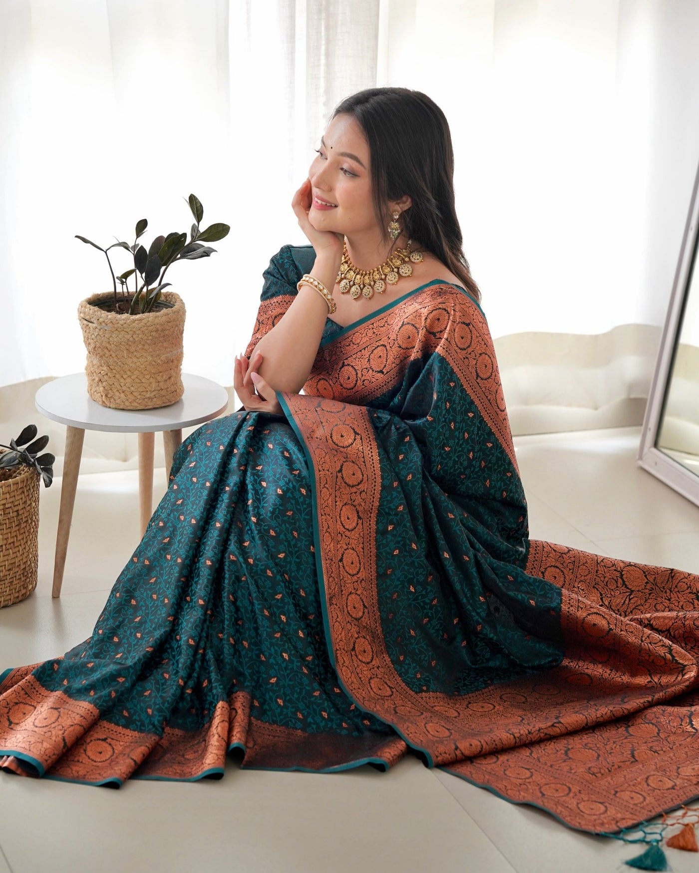 Pure Gaji Silk Saree Weaved With Copper Zari - Almaari Fashion