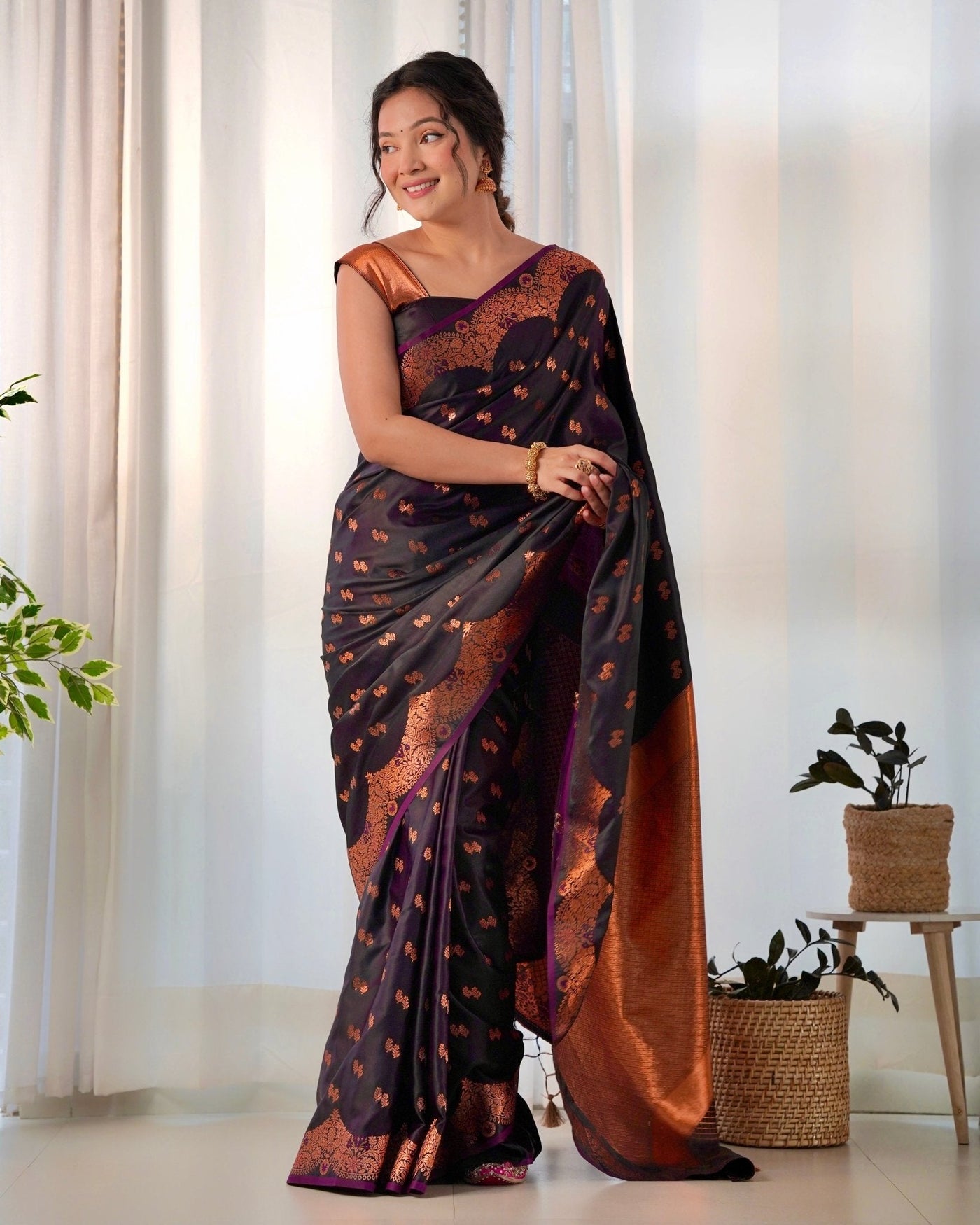 Pure Gaji Silk Saree Weaved With Copper Zari - Almaari Fashion