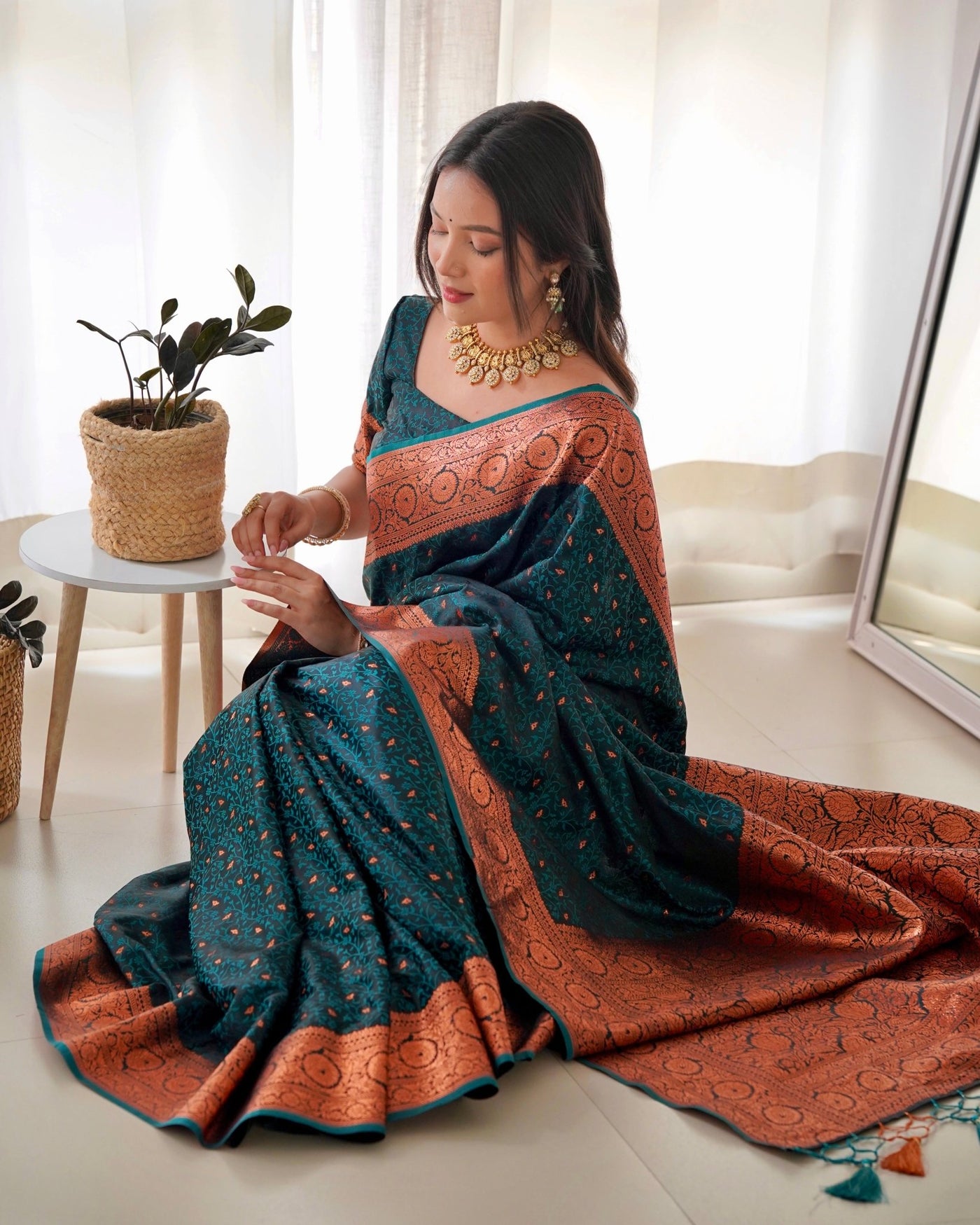 Pure Gaji Silk Saree Weaved With Copper Zari - Almaari Fashion