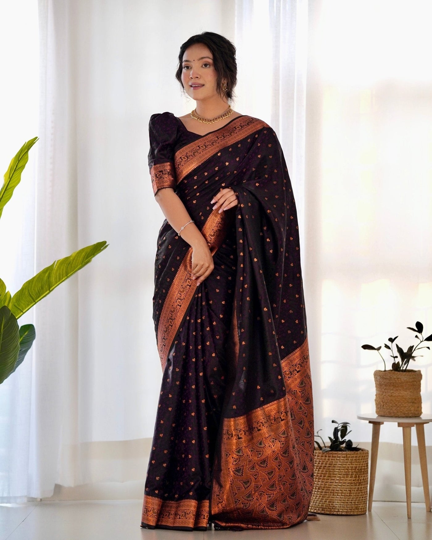 Pure Gaji Silk Saree Weaved With Copper Zari - Almaari Fashion