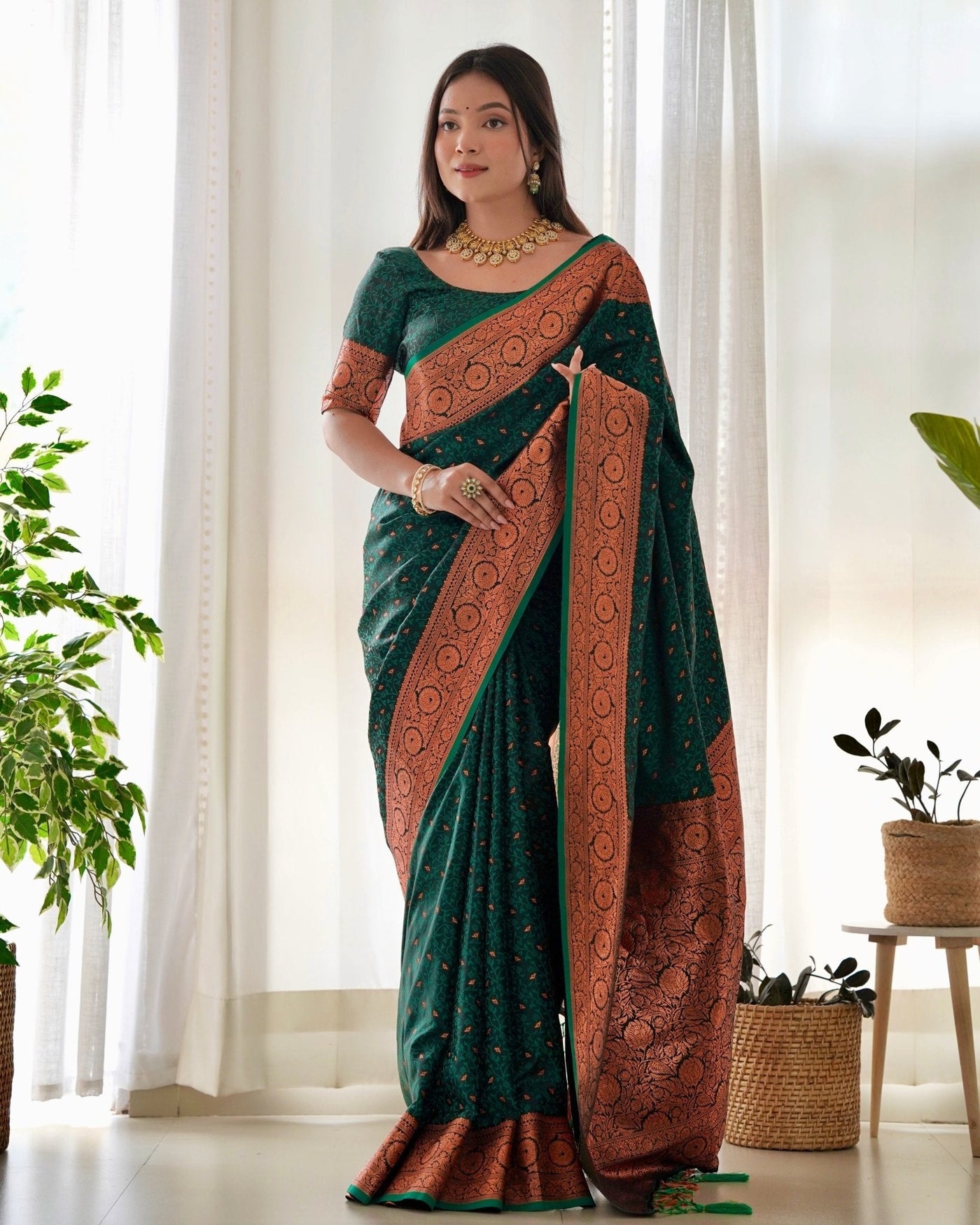 Pure Gaji Silk Saree Weaved With Copper Zari - Almaari Fashion