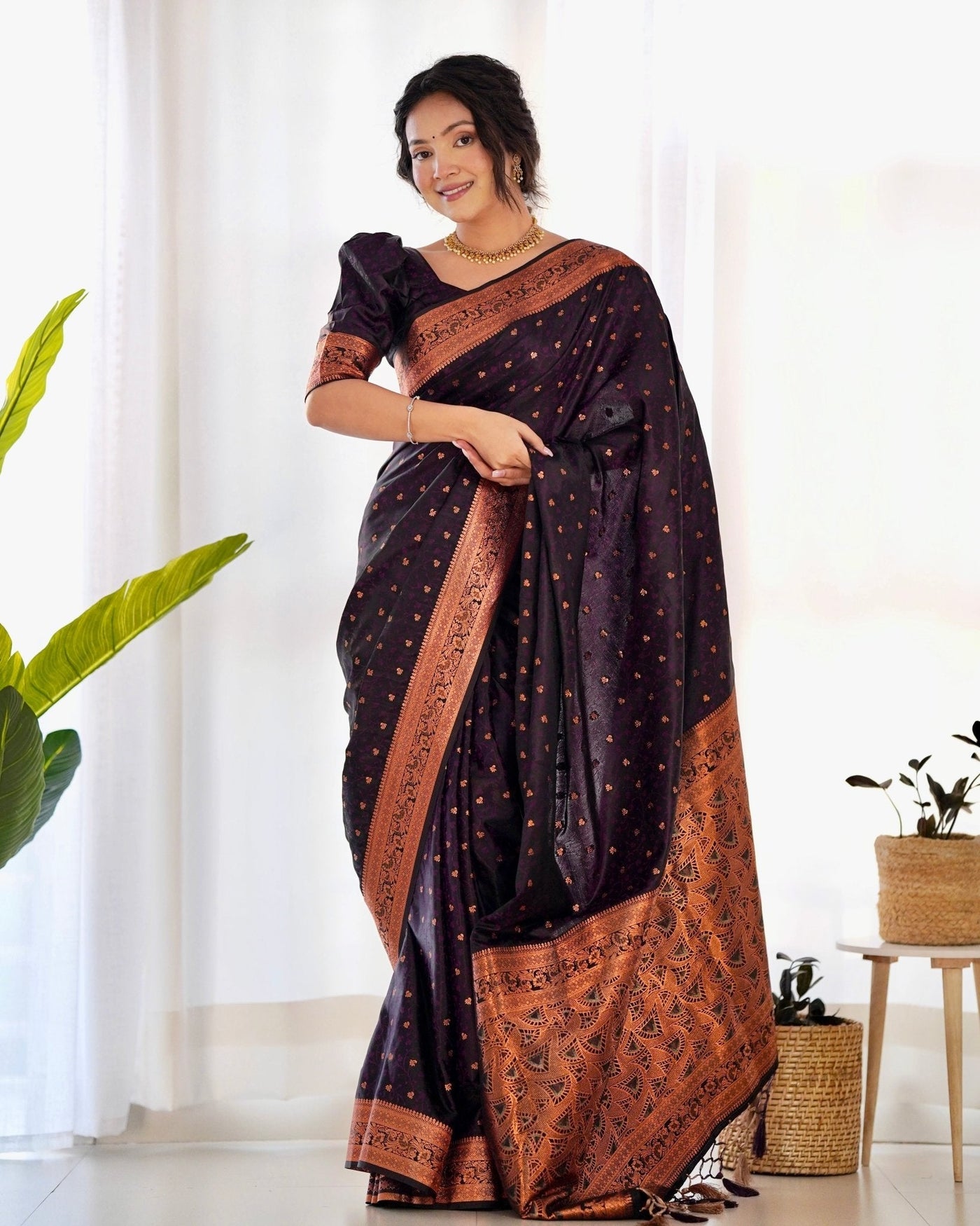 Pure Gaji Silk Saree Weaved With Copper Zari - Almaari Fashion